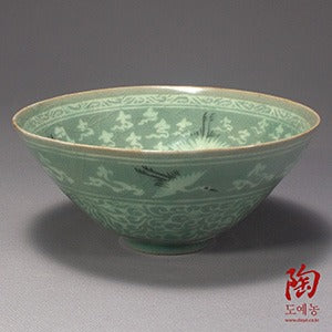 Celadon tea bowl — detail
