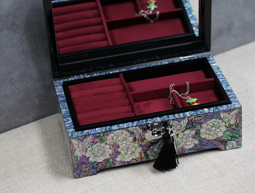 Peony & Peacock jewelry box — detail