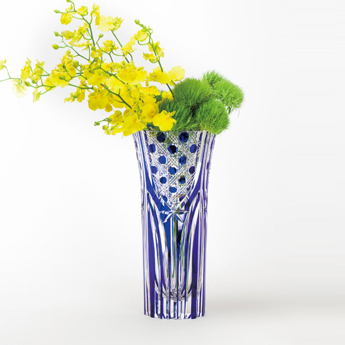 Edo Kiriko Ruri-Blue Crystal Vase