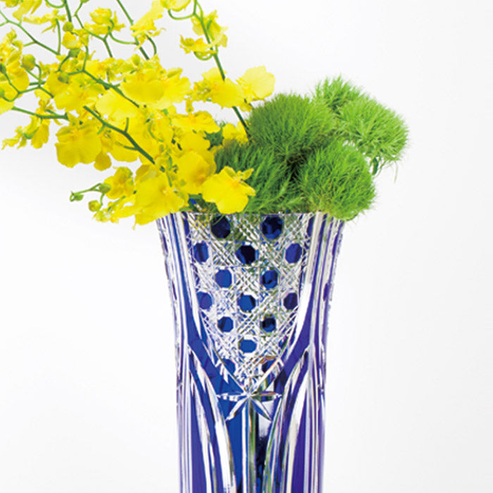 Edo Kiriko Ruri-Blue Crystal Vase