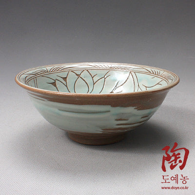 Buncheong hakeme tea bowl with lotus by Yi Hak-cheon